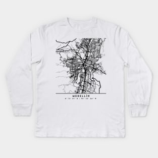 MEDELLIN COLOMBIA BLACK CITY STREET MAP ART Kids Long Sleeve T-Shirt